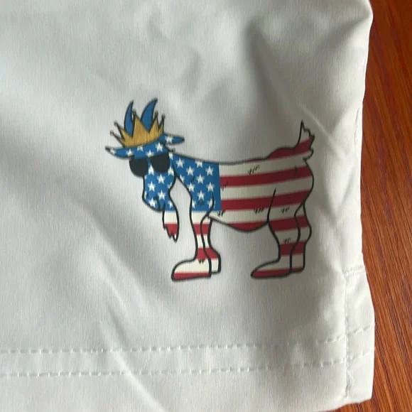 Men's GOAT White Shorts with Embroidered Flag - Picture 5 of 6
